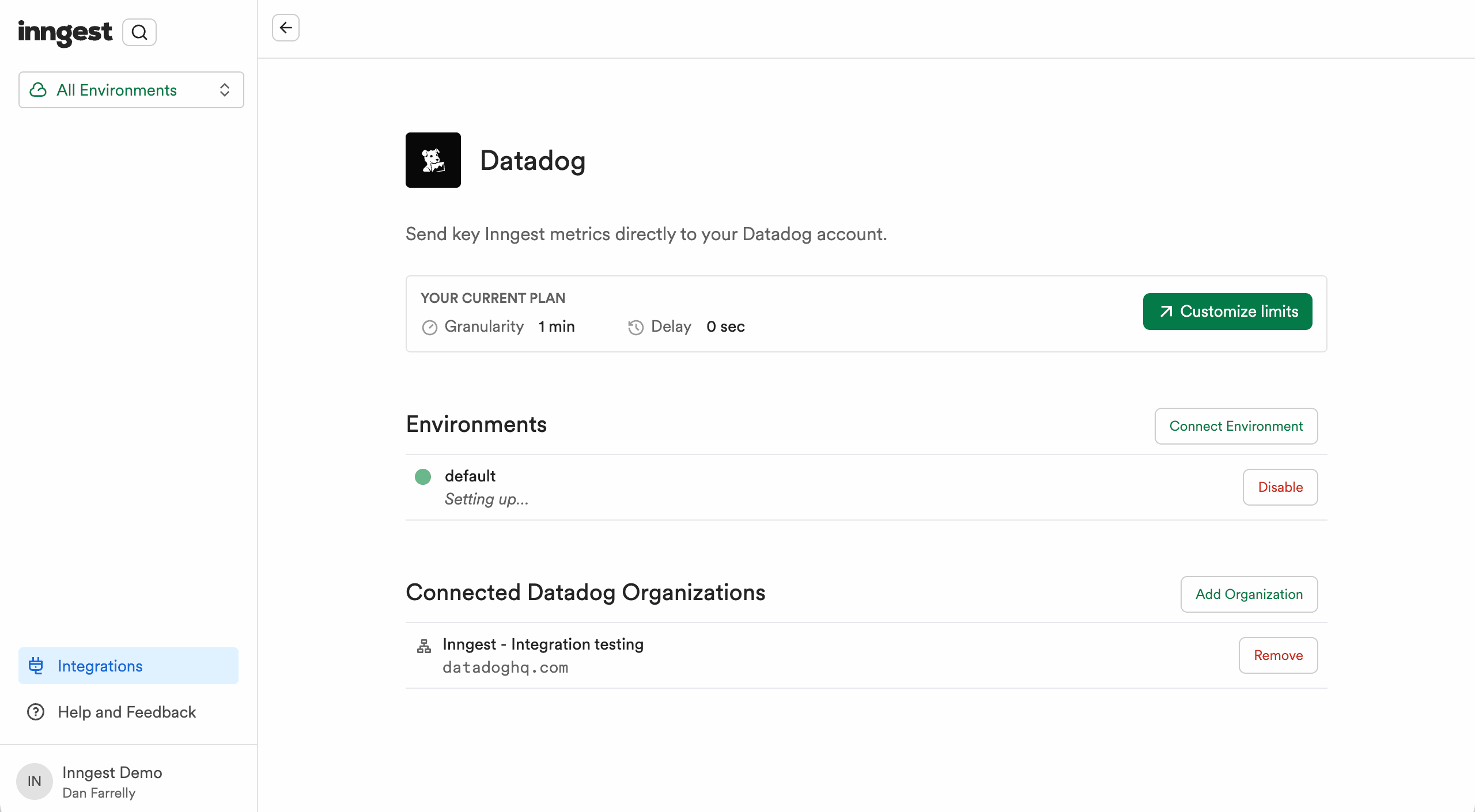The Datadog integration page